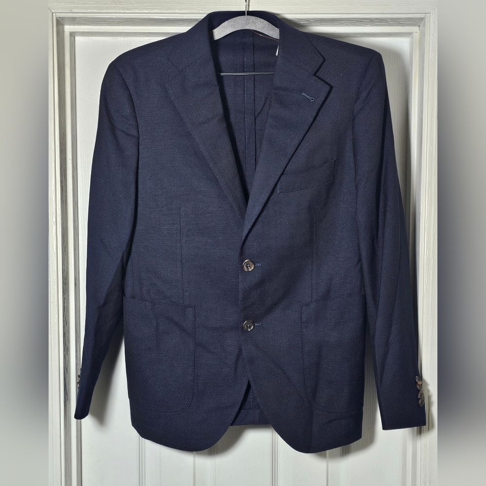 Proper Cloth The Reda Wool Hopsack Bedford Jacket Navy Blue Size 36R Small